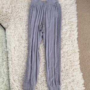 Ocean Drive Lilac Crochet-Trim Joggers